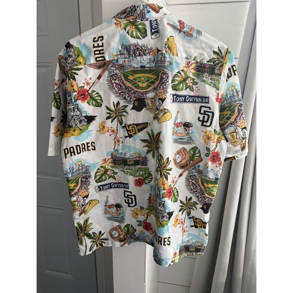 San Diego Padres Shirt Mens Medium White MLB Baseball Reyn Spooner Hawaiian - Picture 2 of 7
